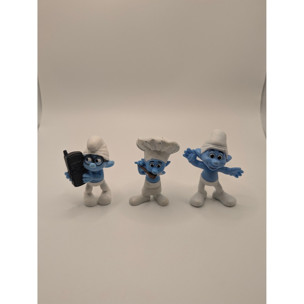 Schleich Smurf Figures Blue 2011 Movie Brainy Chef Clumsy Set of 3 Mcdonalds